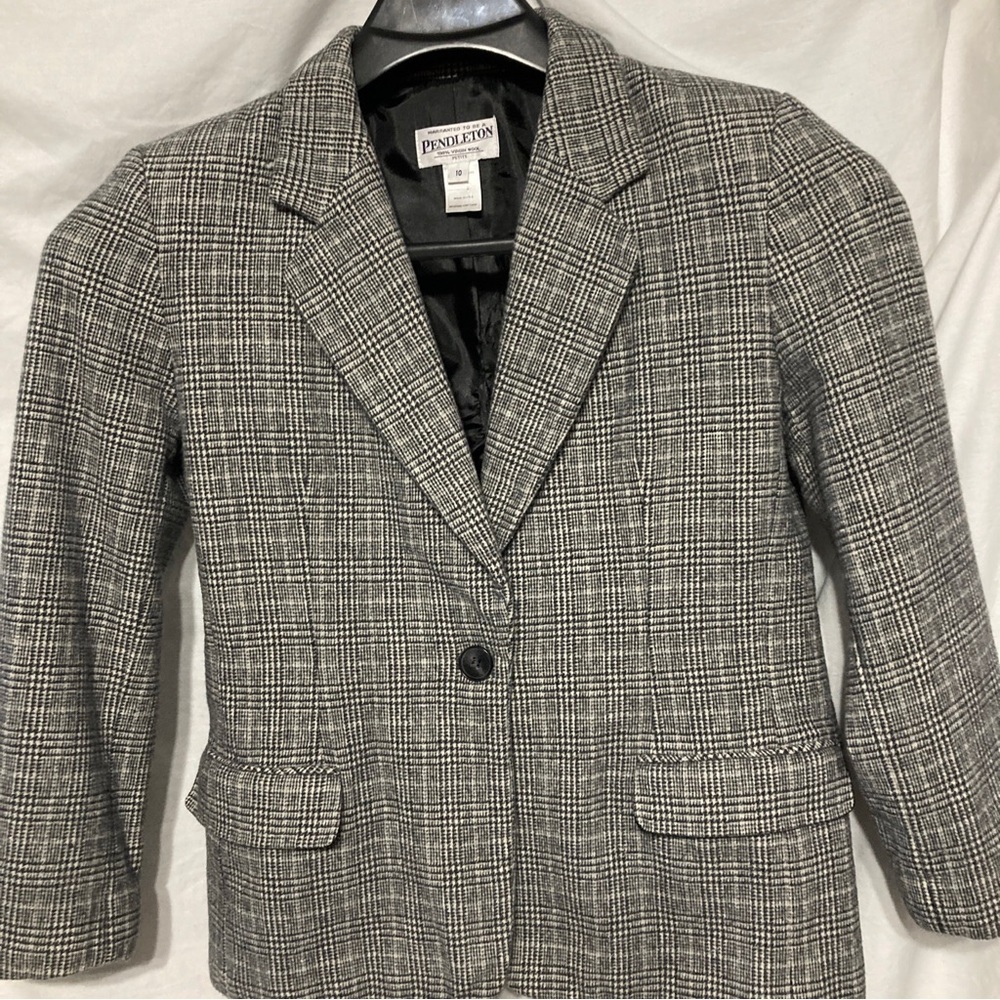 Pendleton Virgin Wool Gray Blazer Jacket Size 10 Petite Womens